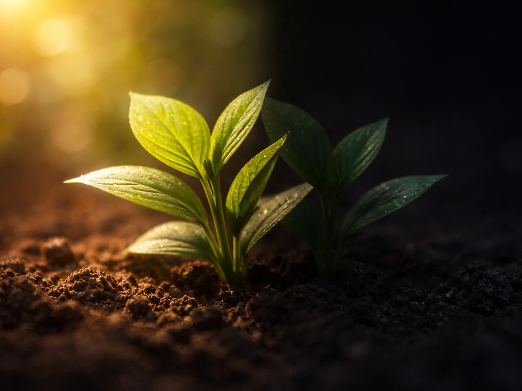 Close-up of green plant leaves beside a dark shadowed area suggesting a night/day light cycle